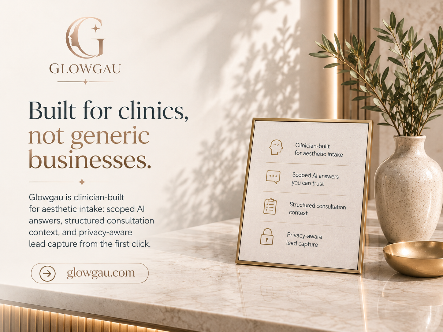 Glowgau clinic website assistant shown on a laptop