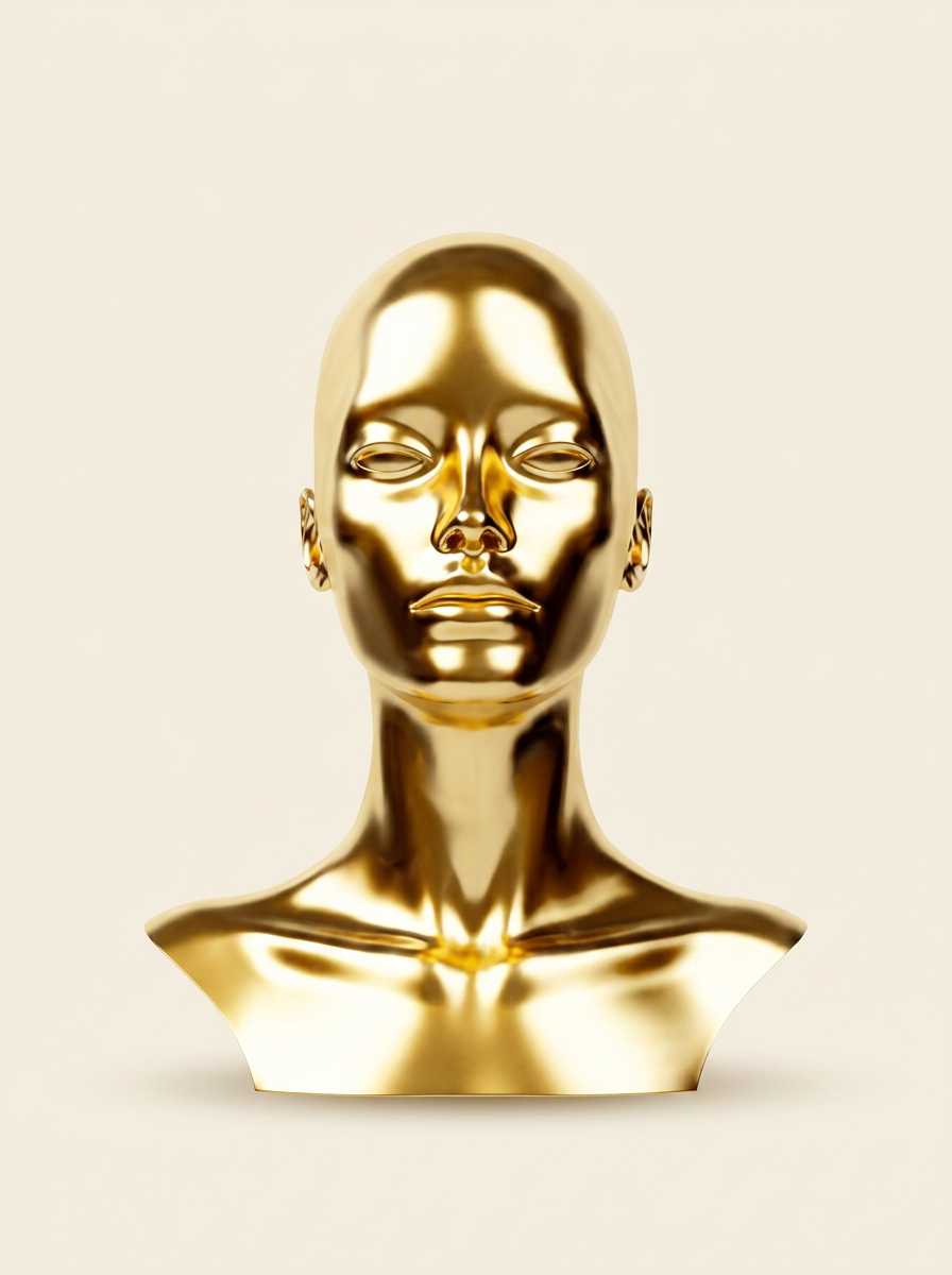Gold mannequin bust representing gender-neutral AI structural facial mapping